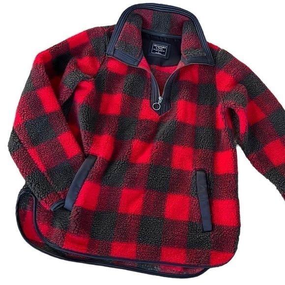 𝅺ABERCROMBIE and Fitch Buffalo check 1/4 zip pullover jacket womens Small - Picture 1 of 6